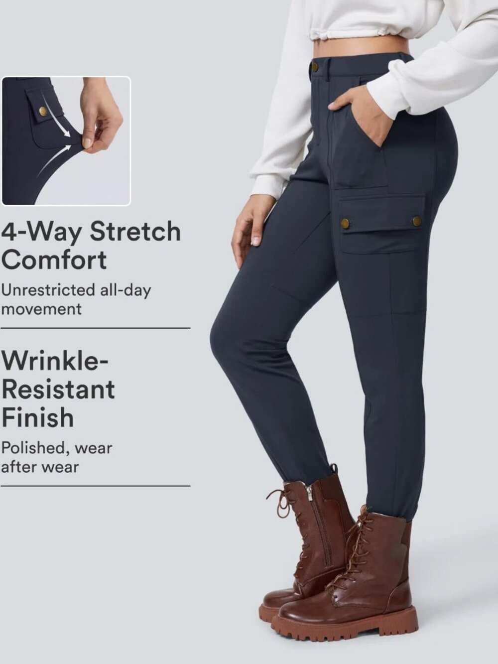 Halara XL Blue DayStretch High Waisted Zipper Pockets Solid Slim Cargo Pants